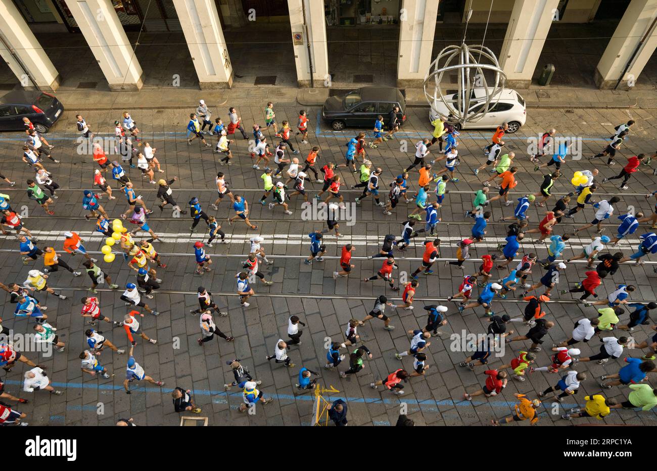 Aerial view of marathon runners